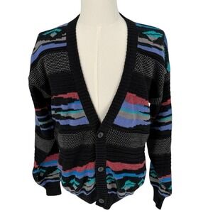 Vintage Michael Gerald Cardigan Sweater Mens Medium Black Aztec